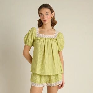 NWT! La Maregold The Eleanor Blouse XS in Palm Citron Floral Stripe
